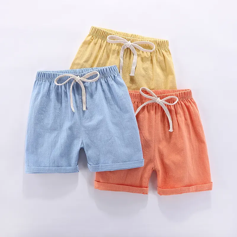 Children Shorts Boys Summer Short Pants Beach Shorts Kids Girls Shorts Casual Soft Breathable Linen Candy Color 100-160cm New