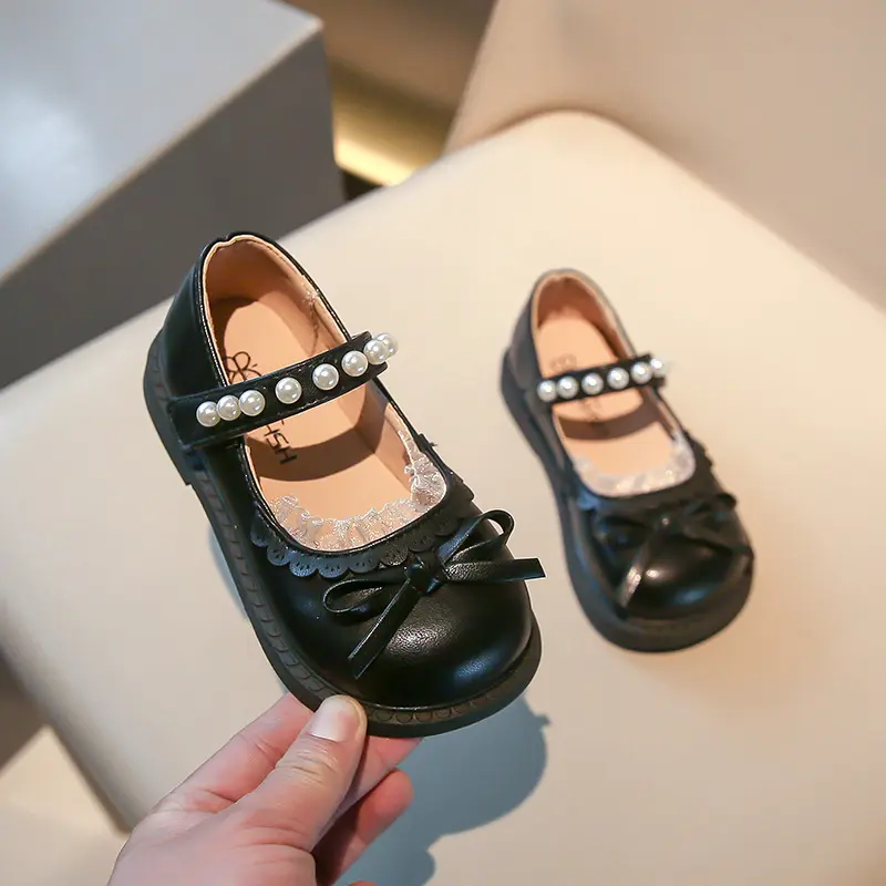 Elegant Girl Princess Shoes Sweet Spring Autumn Children's Leather Shoes Lace Ruffled Edge Kids Fashion Causal Dress Flat Shoes