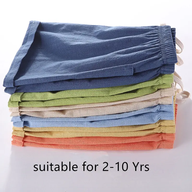 Children Shorts Boys Summer Short Pants Beach Shorts Kids Girls Shorts Casual Soft Breathable Linen Candy Color 100-160cm New