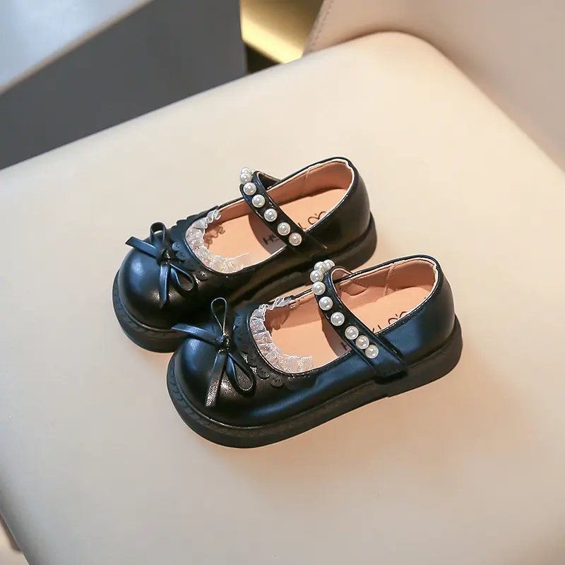 Elegant Girl Princess Shoes Sweet Spring Autumn Children's Leather Shoes Lace Ruffled Edge Kids Fashion Causal Dress Flat Shoes