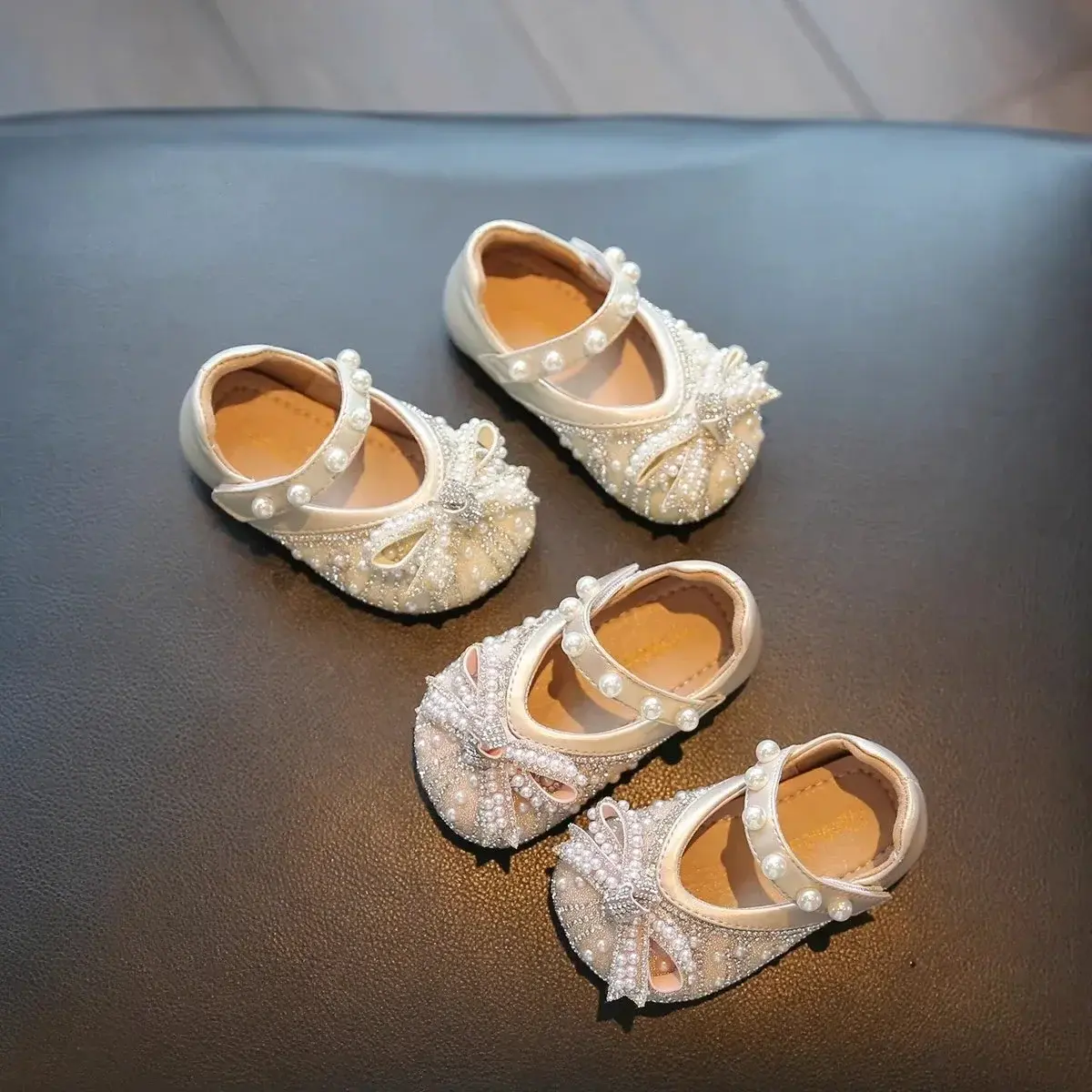 Girls Princess Shoes Soft Sole Non-slip 2025 New Kids Walking Shoes Sweet Bows Baby Leather Shoes Dance Elegant Ins Trendy Cute