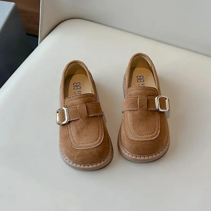 2025 Fashion New Girls' Flat Shoes Simple Causal Children's Leather Shoes Soft Bottom Spring Autumn Kids Walking Shoes Hook Loop