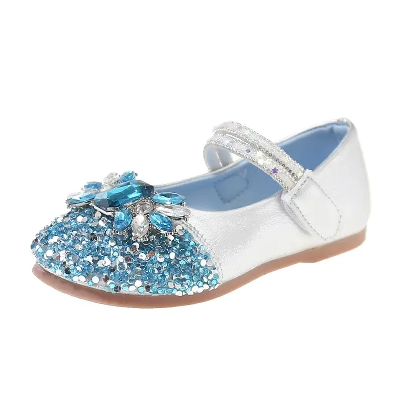 Girls Dance Shoes Shiny Sequins Crystal 2025 Spring Autumn Kids Princess Shoes Wedding Performance Girls Leather Shoes Non-slip