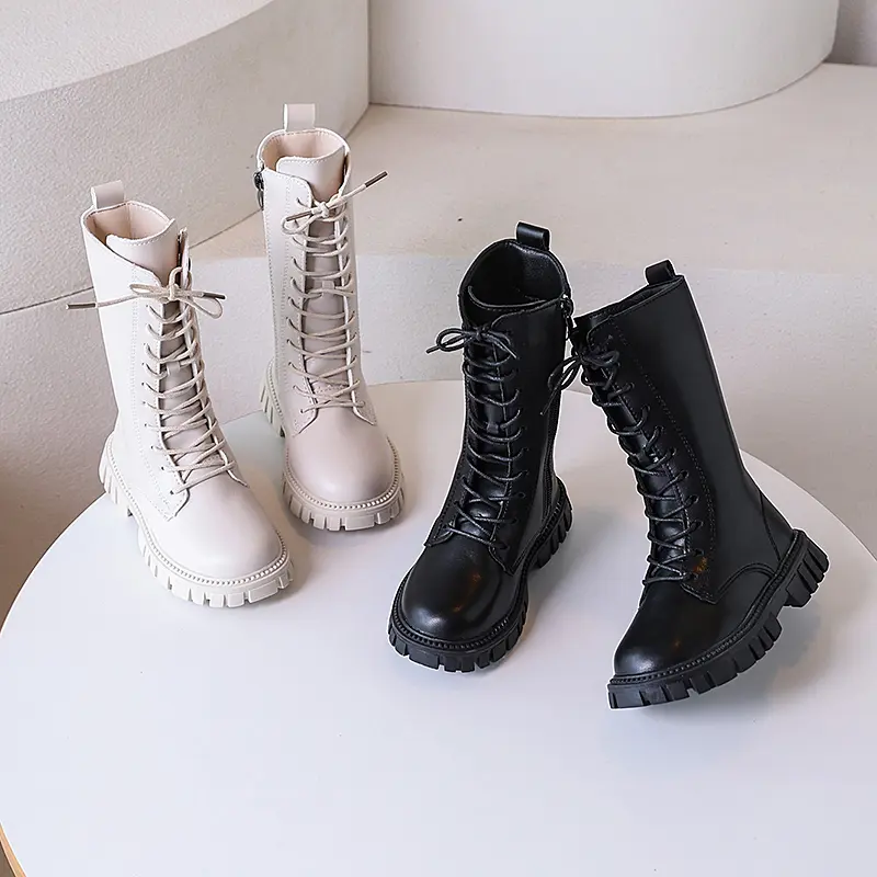Spring Autumn Children's Boots for Girls Classic Solid Color Kids Fashion Mid-calf Boots Simple Causal Toddlers Leather Boots