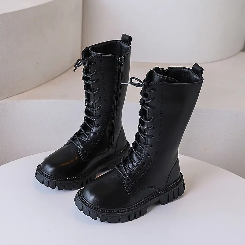 Spring Autumn Children's Boots for Girls Classic Solid Color Kids Fashion Mid-calf Boots Simple Causal Toddlers Leather Boots