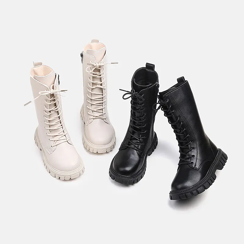 Spring Autumn Children's Boots for Girls Classic Solid Color Kids Fashion Mid-calf Boots Simple Causal Toddlers Leather Boots