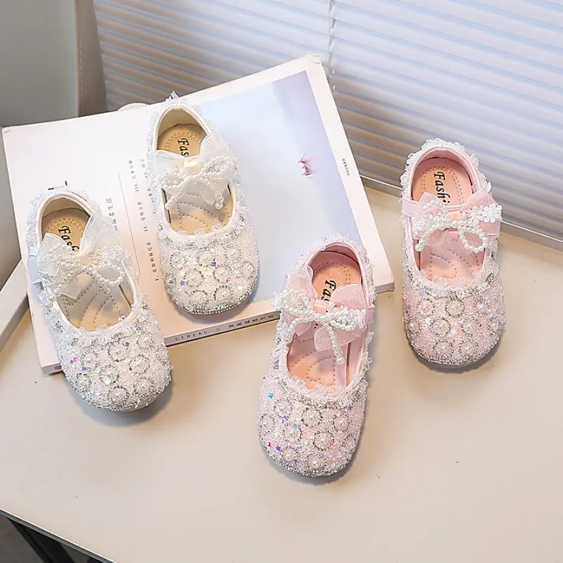 Luxury Girls New Leather Shoes Sweet Bowknot Fashion Children Causal Flat Shoes Wedding Party Elegant Kids Princess Dress Shoes
