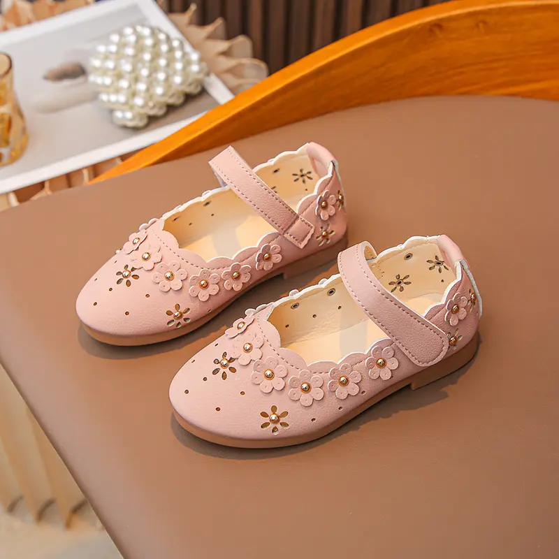 Spring Autumn Little Girl Leather Shoes Sweet Flower Children's Flats Wedding Party Kids Causal Ballet Shoes Soft Versatile New