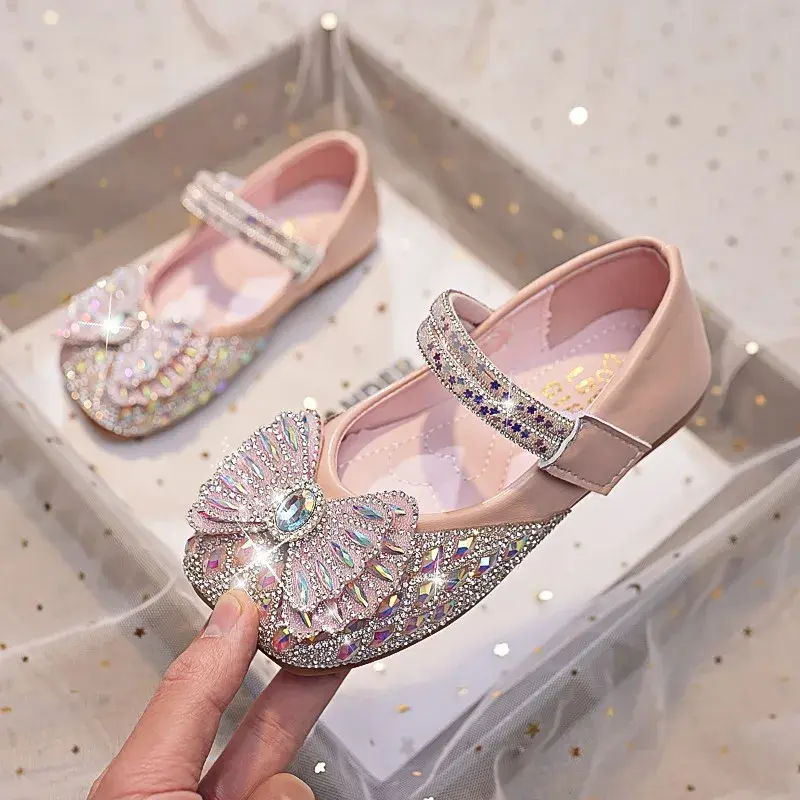 Kids Dress Shoes Shiny Crystal Sweet for Girls Flats Dance Performance Shoes Wedding 2025 Brand New Children Princess Shoes