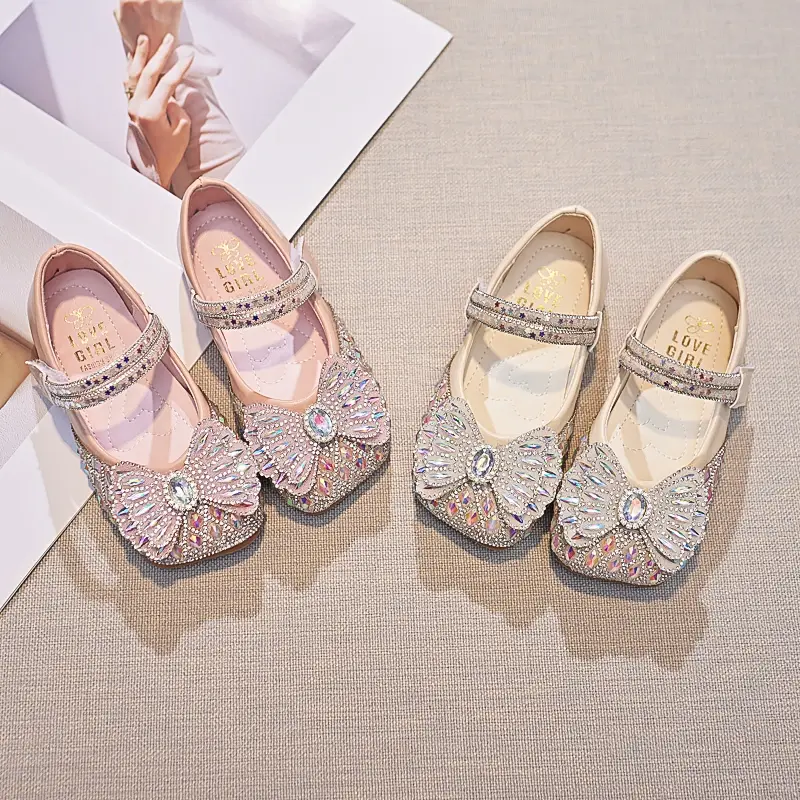 Kids Dress Shoes Shiny Crystal Sweet for Girls Flats Dance Performance Shoes Wedding 2025 Brand New Children Princess Shoes