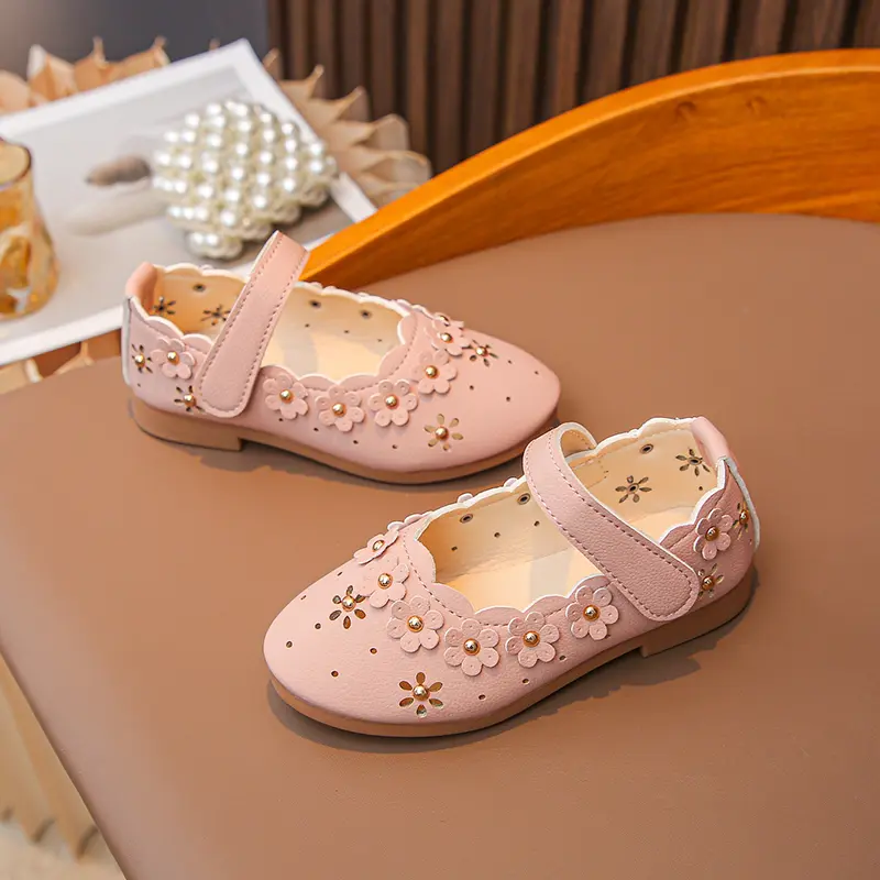 Spring Autumn Little Girl Leather Shoes Sweet Flower Children's Flats Wedding Party Kids Causal Ballet Shoes Soft Versatile New