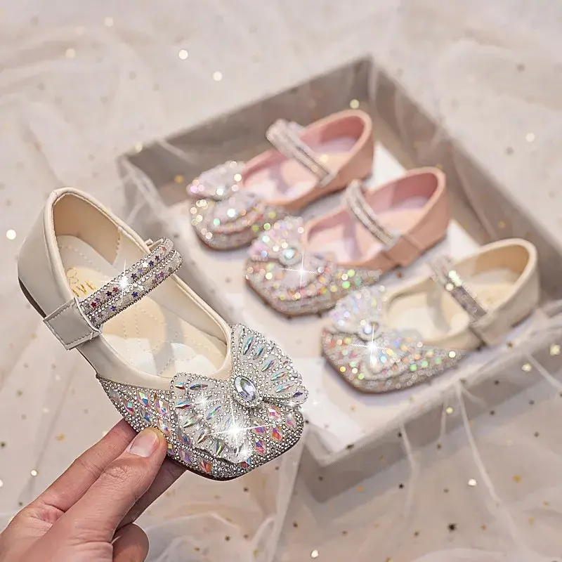 Kids Dress Shoes Shiny Crystal Sweet for Girls Flats Dance Performance Shoes Wedding 2025 Brand New Children Princess Shoes