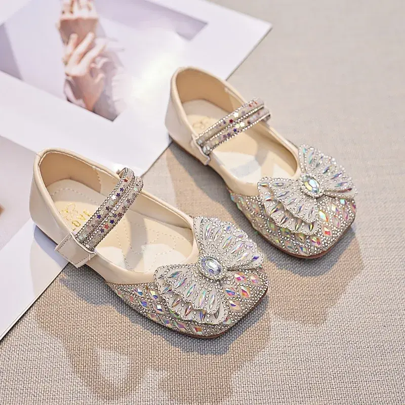 Kids Dress Shoes Shiny Crystal Sweet for Girls Flats Dance Performance Shoes Wedding 2025 Brand New Children Princess Shoes