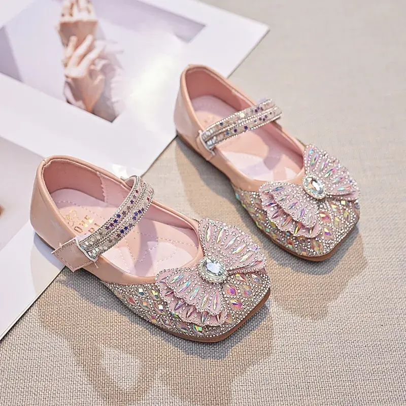Kids Dress Shoes Shiny Crystal Sweet for Girls Flats Dance Performance Shoes Wedding 2025 Brand New Children Princess Shoes
