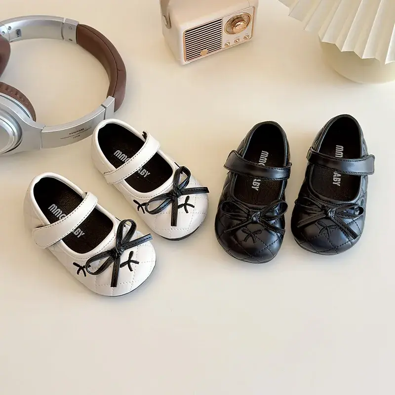 2025 Children Leather Shoes for Girls Spring Autumn New Fashion Korean Style Soft Sole Non-slip Versatile Princess Bowtie Shoes