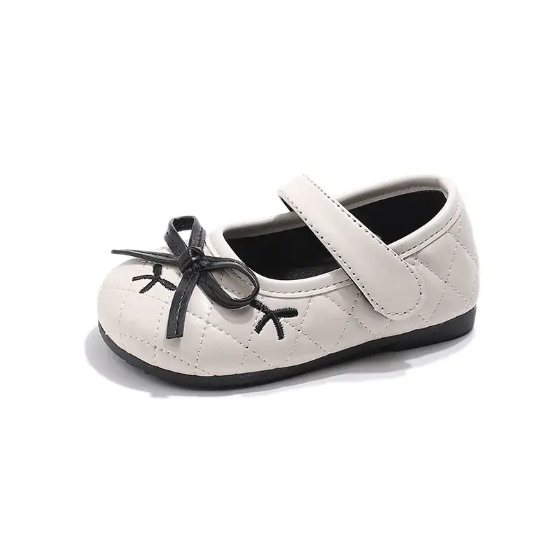 2025 Children Leather Shoes for Girls Spring Autumn New Fashion Korean Style Soft Sole Non-slip Versatile Princess Bowtie Shoes