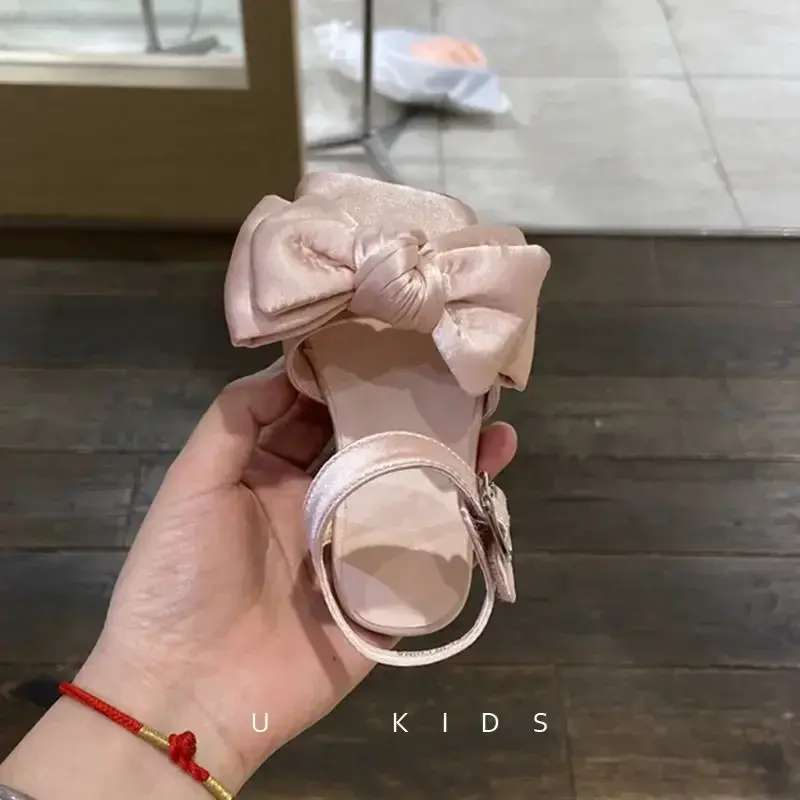 Girls Dance Shoes Fashion Chic Ins Trendy Kids Sandals with Big Bows 2025 Summer New Children Princess Shoes Wedding Party Cute