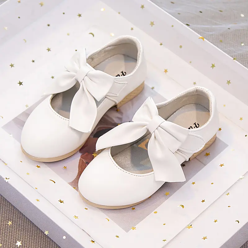 Girls Leather Shoes with Big Bow-knot Princess Sweet Classic Fashion Children Party Shoes for Wedding Soft Anti-slippery Chic