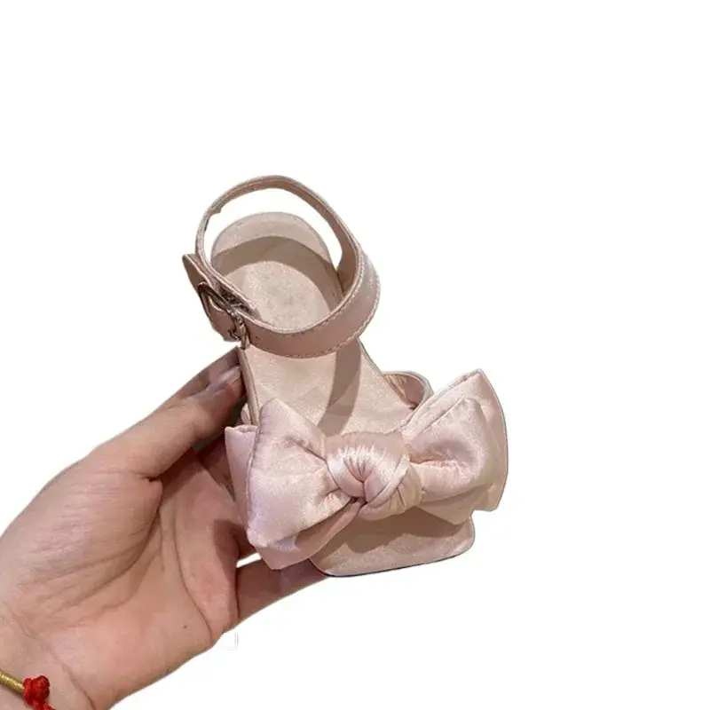 Girls Dance Shoes Fashion Chic Ins Trendy Kids Sandals with Big Bows 2025 Summer New Children Princess Shoes Wedding Party Cute