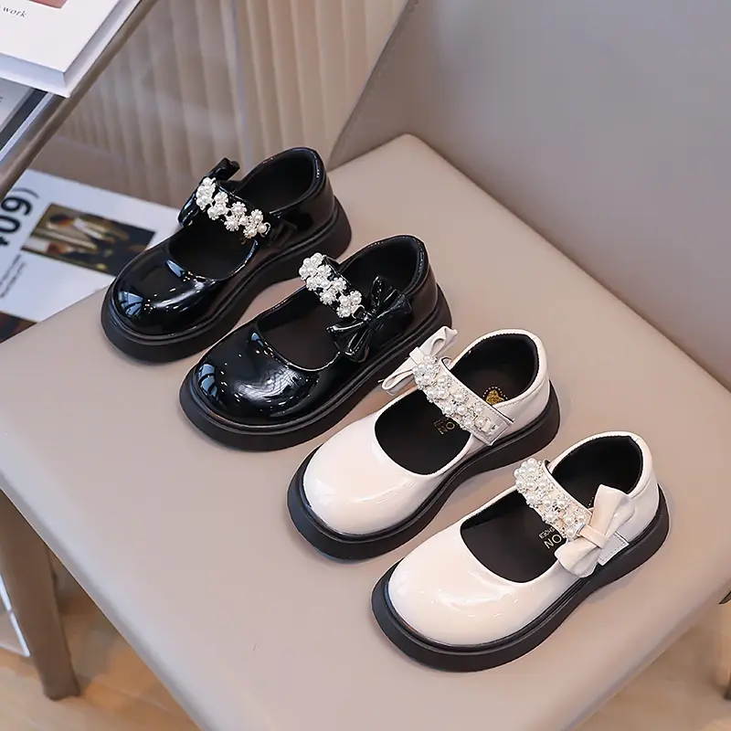 New Kids Uniform Leather Shoes Spring Autumn Girls Lolita Princess Mary Jane Shoes Fashion Black Beige Kids Flat Shoes Versatile