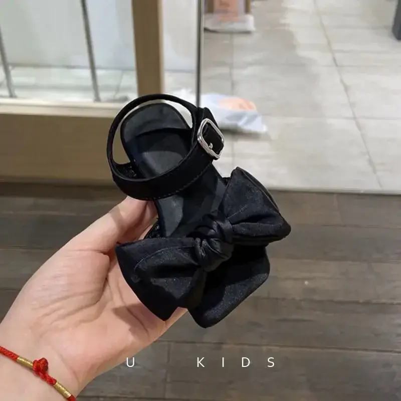 Girls Dance Shoes Fashion Chic Ins Trendy Kids Sandals with Big Bows 2025 Summer New Children Princess Shoes Wedding Party Cute