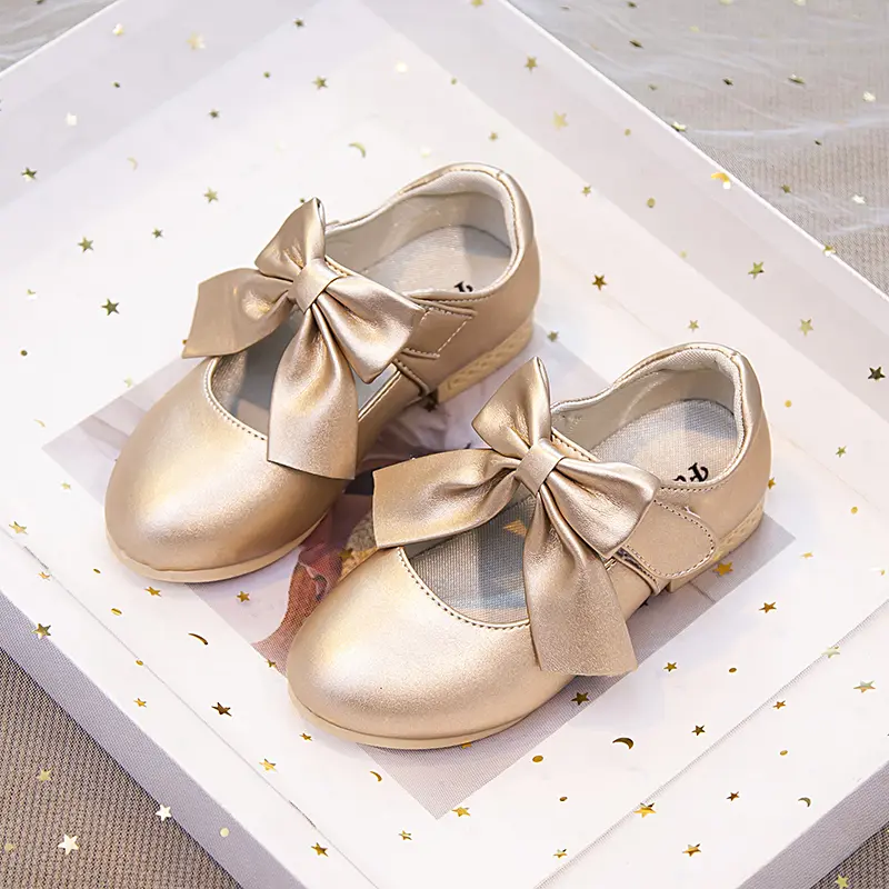 Girls Leather Shoes with Big Bow-knot Princess Sweet Classic Fashion Children Party Shoes for Wedding Soft Anti-slippery Chic