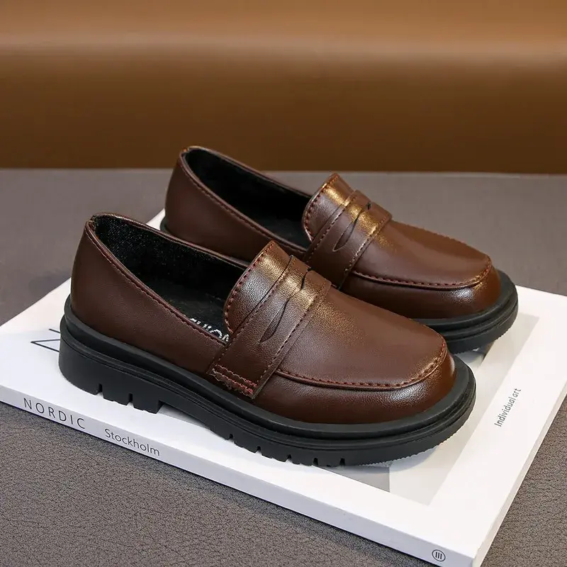 Children's Black Boys UK Uniform School Shoes Fashion Soft Kids Versatile Girls Shalow Loafers Slip-on Breatheable 2023 Spring