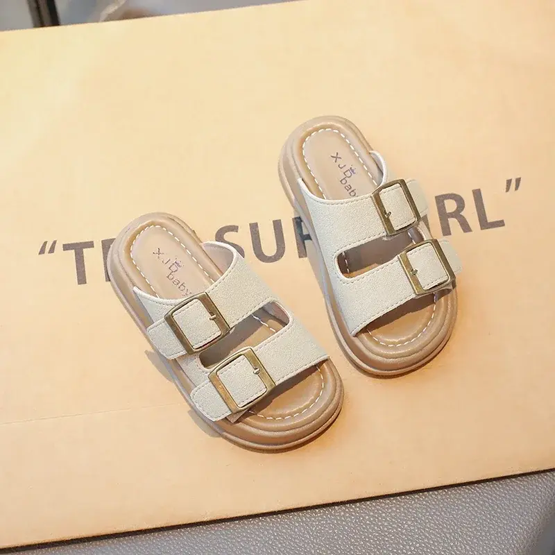Kids Beach Shoes Outdoors Korean Style 2025 Summer New Boys Girls Slippers Non-slip Sof Sole Children Sandals Buckle Decoration