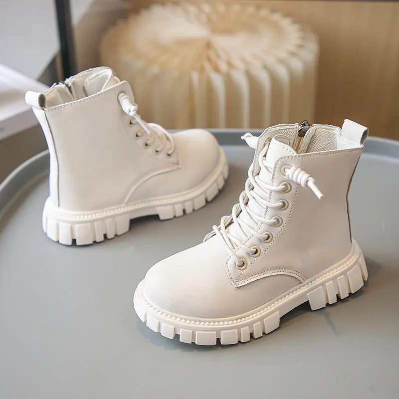 Children's Platform Ankle Boots Spring Autumn Girls Causal Black Leather Boots Fashion Non-slip Kids School Thick Bottom Boots