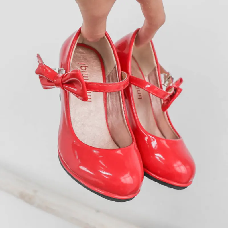 Girls Princess Leather Shoes Glossy PU Fashion Kids Sweet Bowtie Dress Shoes for Ballet Spring Autumn Children High Heels Causal