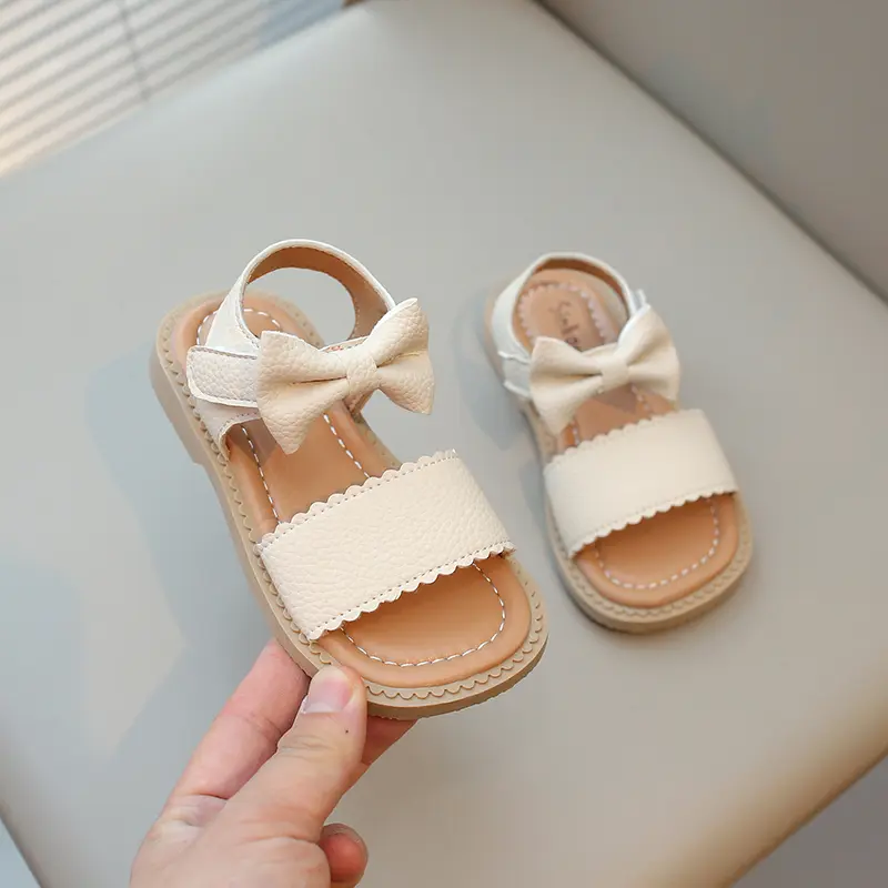 Toddlers Girls Sandals Little Kids Beach Shoes 2024 Summer Brand New Children Flat Sandals Sweet Princess with Bowtie Open Toes