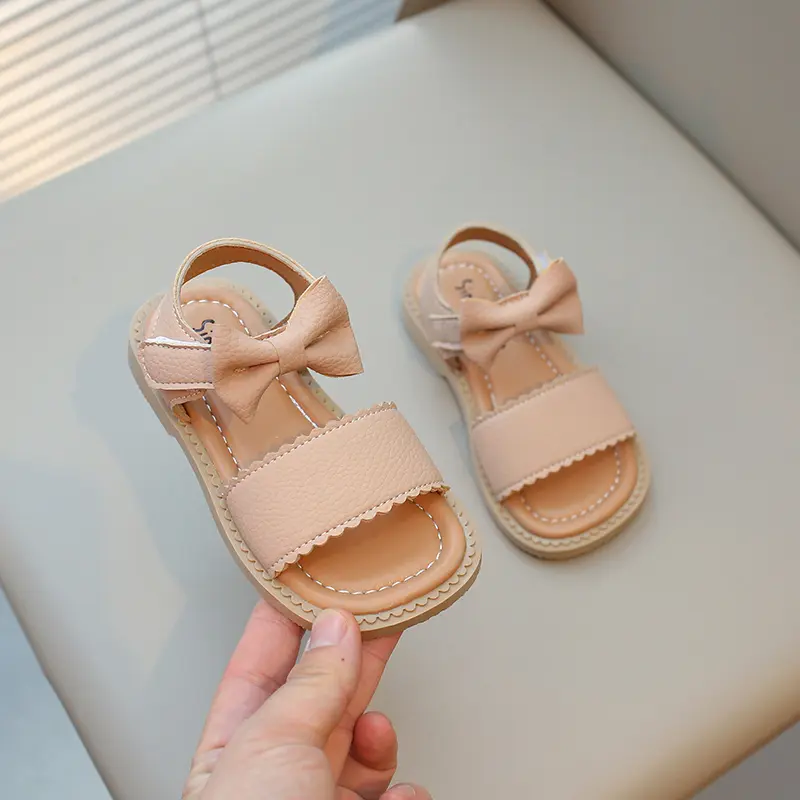 Toddlers Girls Sandals Little Kids Beach Shoes 2024 Summer Brand New Children Flat Sandals Sweet Princess with Bowtie Open Toes
