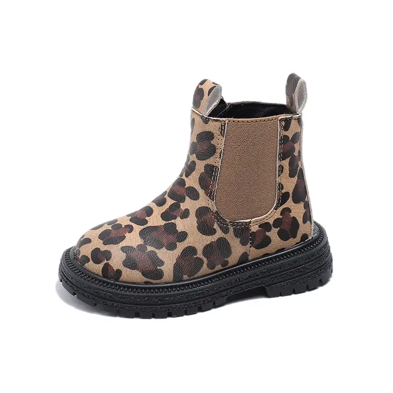 Boys Boots Leopard Prints Classic Little Kids Ankle Boots Side Zipper Fashion Classic Unisex Girls Rubber Boots Breathable Warm