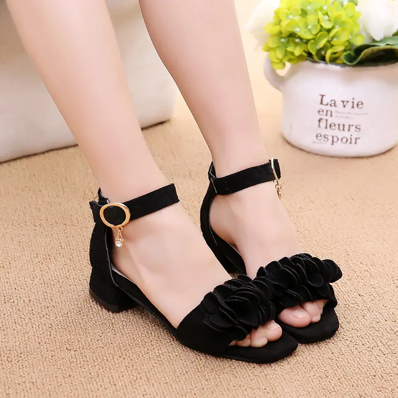 Kids Sandals for Girls Summer Sweet Flowers Chic Princess Causal Dress Low-heels Fashion Open-toe Children Performance Sandals