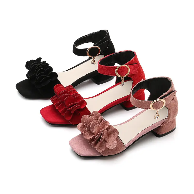 Kids Sandals for Girls Summer Sweet Flowers Chic Princess Causal Dress Low-heels Fashion Open-toe Children Performance Sandals