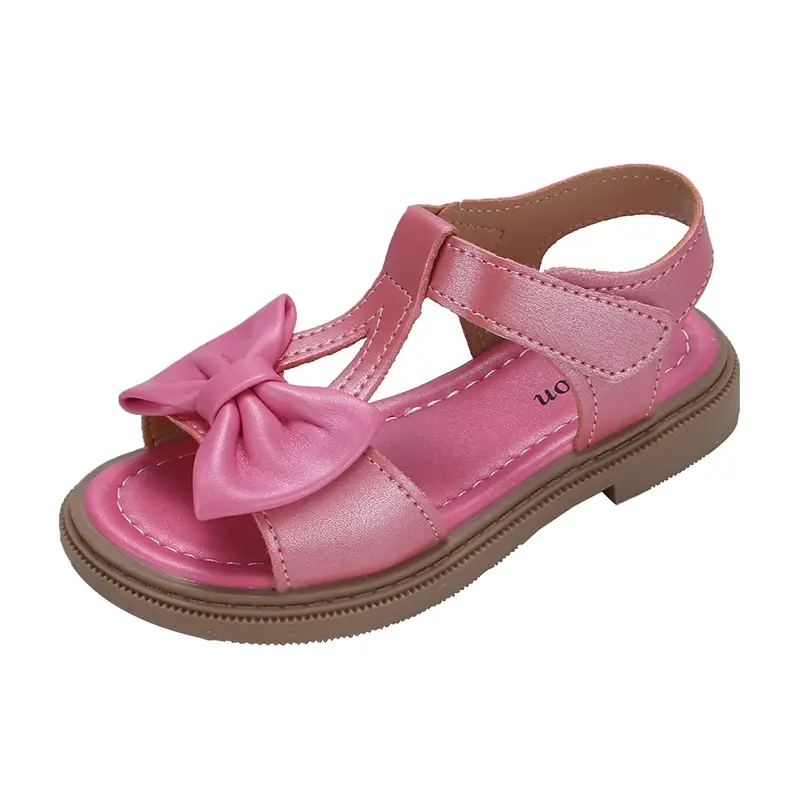 2024 Toddler Girl Shoes Bow Korean Style Soft Summer New Simple Girls Sandals Platform Non-slip Open-toe Kids Shoes Hook & Loop