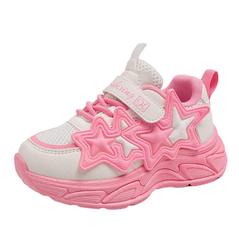 Girls Sports Shoes Fashion Classic Kids Casual Sneakers Children Running Shoes Air Mesh with Stars Breathable 2024 Spring Summer