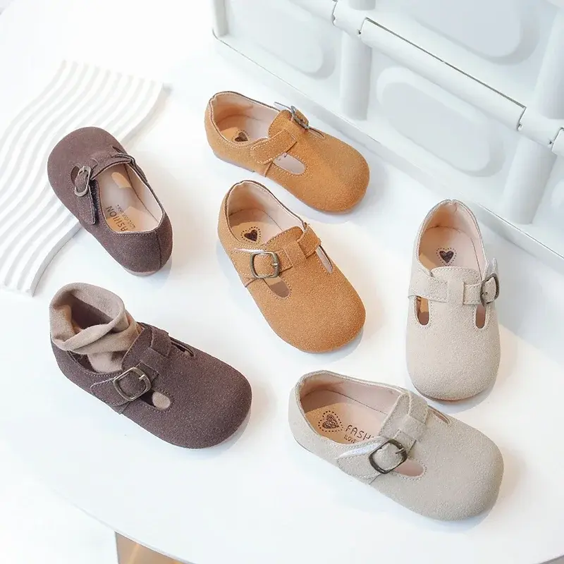 Children Casual Shoes Kids Fashion Retro Leather Shoes Britain Style Boys Girls Moccasin Shoes Simple Anti-Slippery 2024 New