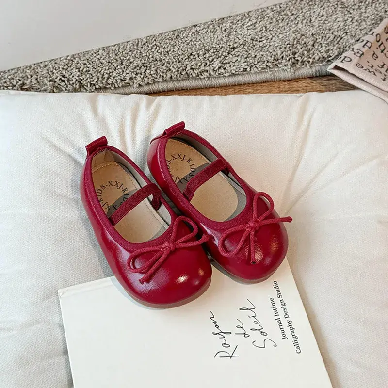 Children's Little Leather Shoes for Girls 2024 Spring&Autumn New Korean Soft Sole Bow Anti Slip Fashion Princess Single Shoes