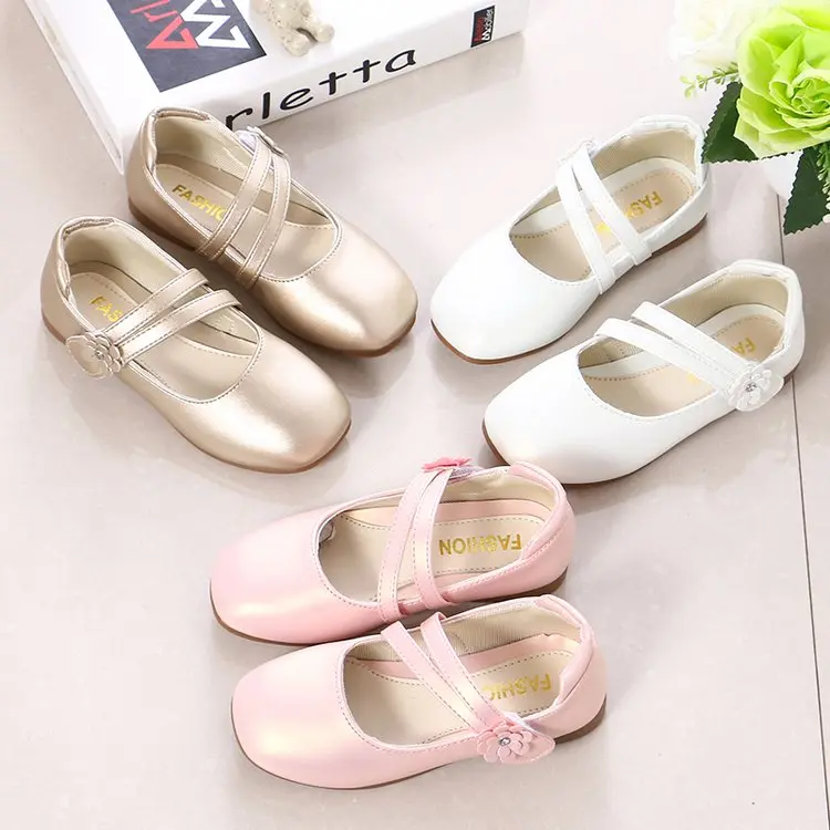 Princess Girls Shoes Kids Leather Shoes For Medium Big Girl Children Casual Flats Floral Flowers Shoes For Wedding Birthday Show