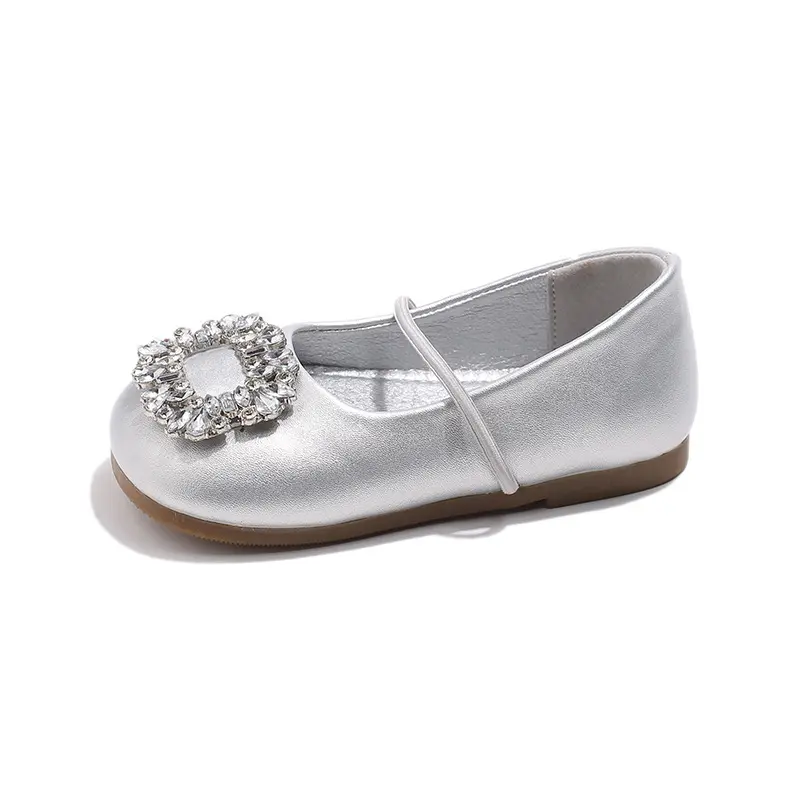 Girls Flats Non-slip Soft Sole Kids Leather Shoes French Style Elegant Round Toes 2025 New Fashion Children Dance Shoes Slip-on