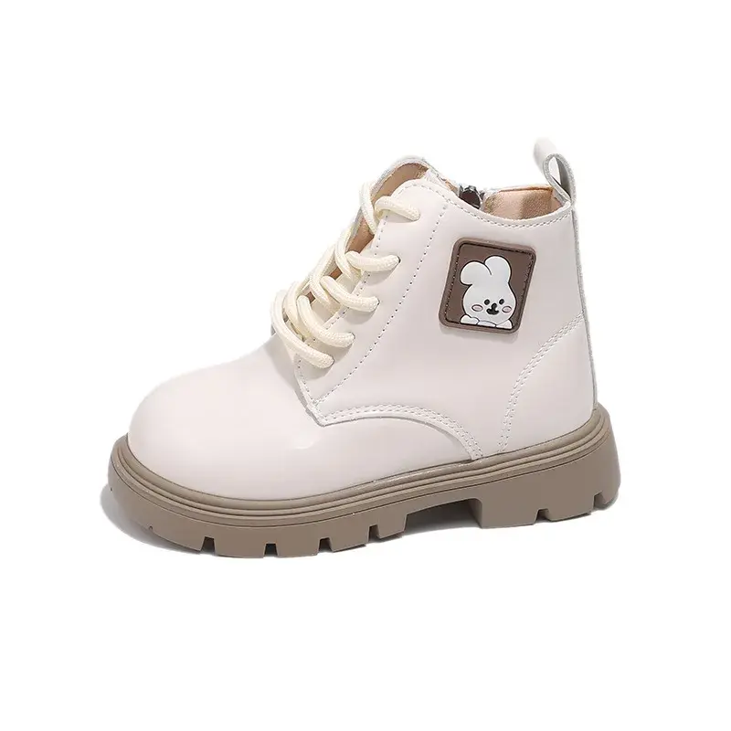 Kids Leather Boots 2024 Autumn New Patent Leather Glossy Short Boots with Cute Rabbit Toddler Girls Fashion Versatile Ankle Boot