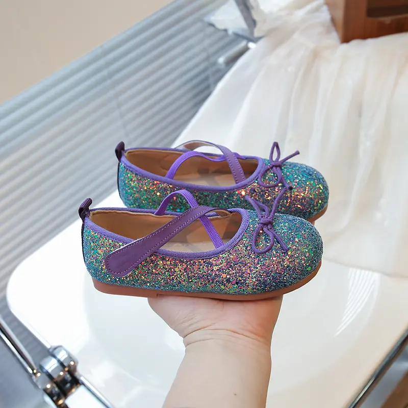 2025 New Girls Ballet Shoes Fashion Sequins Kids Leather Shoe Princess Dance Versatile Soft Soled Children's Flats Spring Autumn