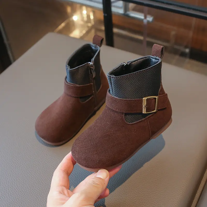Kid's Boot Winter Solid Color Girls Patchwork Ankle Boots Fashion Versatile Non-slip Children Causal Cotton Boots Soft Bottom