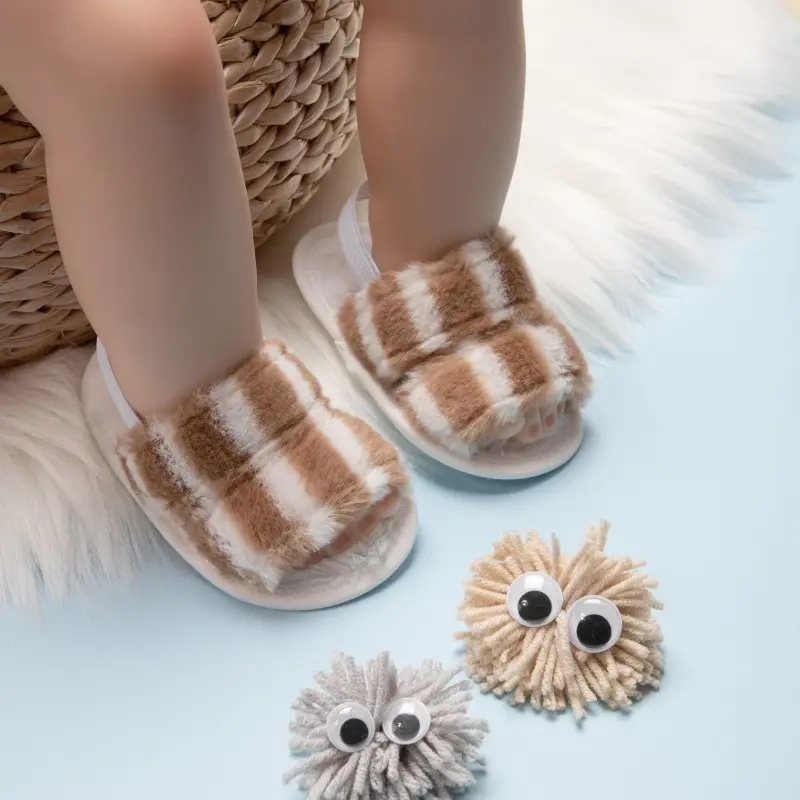 Toddlers Girls New Slippers Winter Furry Hairy Children Fashion Cotton Shoes Open-toe Warm Soft Kids Causal Walking Flat Slipper