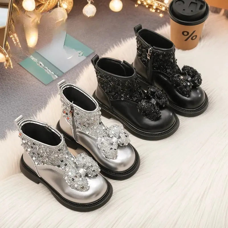 2025 Children Short Boots for Girls Winter New Fashion Korean Style Soft Bottom Anti-slippery Versatile Chic Princess Pu Shoes