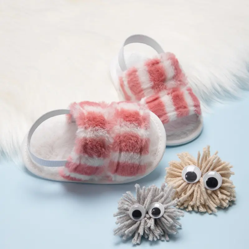 Toddlers Girls New Slippers Winter Furry Hairy Children Fashion Cotton Shoes Open-toe Warm Soft Kids Causal Walking Flat Slipper