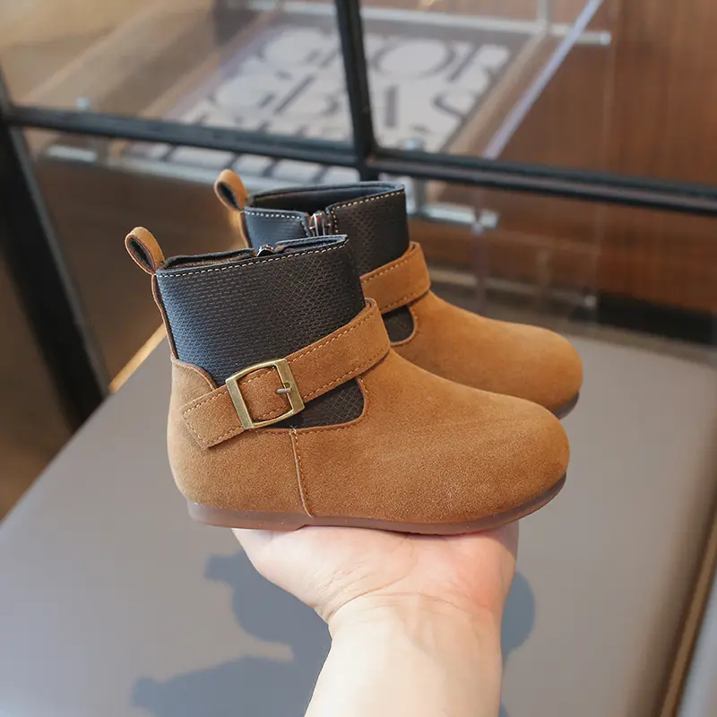 Kid's Boot Winter Solid Color Girls Patchwork Ankle Boots Fashion Versatile Non-slip Children Causal Cotton Boots Soft Bottom