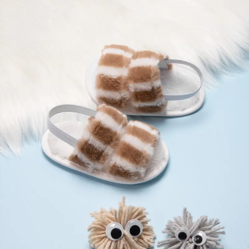 Toddlers Girls New Slippers Winter Furry Hairy Children Fashion Cotton Shoes Open-toe Warm Soft Kids Causal Walking Flat Slipper