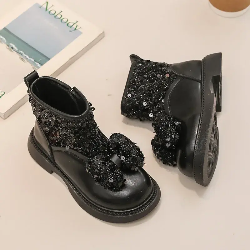 2025 Children Short Boots for Girls Winter New Fashion Korean Style Soft Bottom Anti-slippery Versatile Chic Princess Pu Shoes